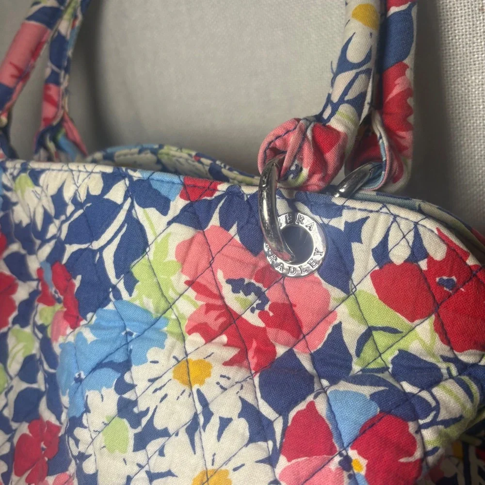 Vera Bradley Summer Cottage Floral Quilted‎ Cotton Satchel Handbag Blue Red Pink